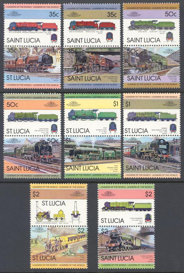 Locomotives - Set of 16 Stamps St. Lucia, 1983